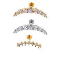 Piercing labret de acero quirúrgico para cartílago, pendiente largo de circonia cúbica, con rosca interna, de 16g, para tragus, con hélice delantera y parte posterior plana, 100%, 316L - details 2