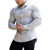Camisa lisa de manga larga para hombre, ropa deportiva superajustada, informal, a la moda, para negocios y eventos sociales - details 6