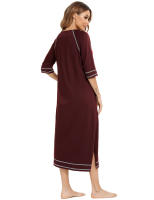 Bata larga de media manga con cremallera para mujer, ropa de dormir de longitud completa, Camisón con bolsillos, bata de baño - details 16