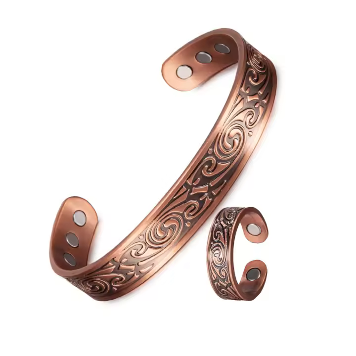 Juego de Joyería de Cobre Puro Pulsera Ajustable Vikinga Magnética Anillo Vintage de Energía Saludable para Mujeres Hombres Relojes Gafas de Sol Joyería - 1