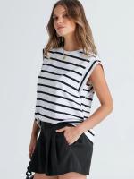 Camiseta a rayas de manga raglán para mujer, Tops de verano a rayas rojas Macron S - details 19