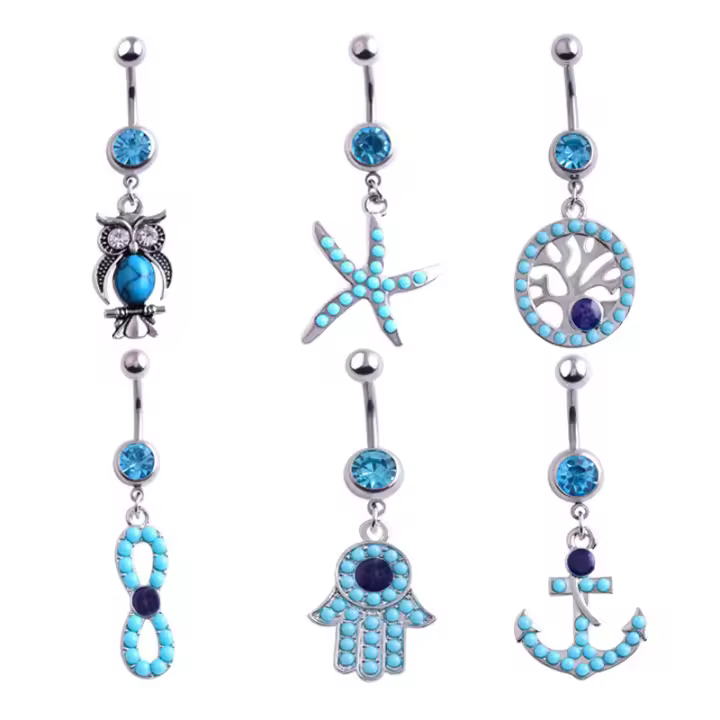 Piercing de acero azul para el ombligo, pendiente para el ombligo, anillos de cristal, piercing para el ombligo, joyería sexual para el cuerpo, 1 ud. - 1