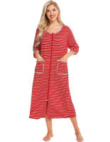 Bata larga con cremallera para mujer, ropa de dormir de longitud completa con bolsillos, camisón de manga 3/4, bata de baño - details 36