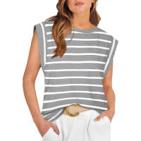 Camiseta a rayas de manga raglán para mujer, Tops de verano a rayas rojas Macron S - details 2