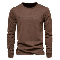 AIOPESON-Camiseta de manga larga para hombre, camisa informal con estampado de letras de Color sólido, 100% algodón, nueva, Primavera - details 5