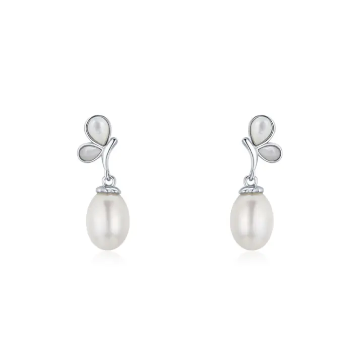 Crace-pendientes de plata de ley 925 para mujer, joyería con forma de mariposa, perlas de agua dulce en forma de lágrima - 1
