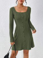 Vestido de estilo simple y elegante para mujeres falda corta con textura de cuello cuadrado - details 6