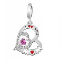 Pulsera de Encanto Original para Hacer Joyería de Día de Madre Regalo para Mujeres 100% Plata 925 Corazón de Pareja 'Yo Te Amo' con Cuentas - details 0
