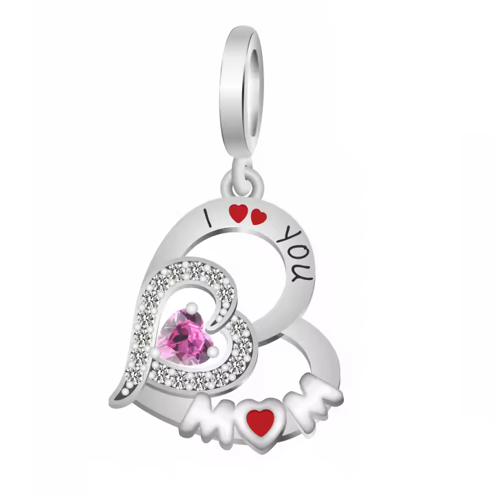 Pulsera de Encanto Original para Hacer Joyería de Día de Madre Regalo para Mujeres 100% Plata 925 Corazón de Pareja 'Yo Te Amo' con Cuentas - 1