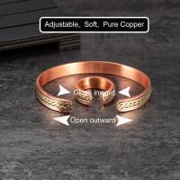 Conjunto de Joyería de Cobre Puro Pulsera Anillos Magnéticos Ajustables de Color Oro - details 1