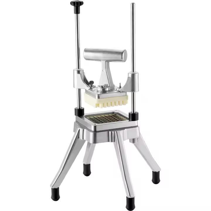 SucceBuy Cortador de Papas Fritas Compacto de Acero Inoxidable Rebanador Manual de Verduras y Frutas con 4 Cuchillas (1/4", 3/8", 1/2") y 6 Trozos Ideal para Cortar Patatas - 1