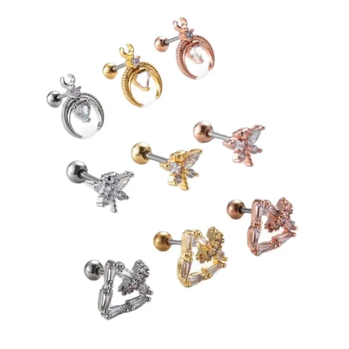 Piercing de acero inoxidable para cartílago, 2 piezas, 20G - 1