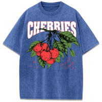 Camiseta lavada con diseño de cerezas Lore Joy Peach For Bearance para mujer, Camiseta de algodón de verano, camisetas informales Y2K, Top deportivo holgado - details 9