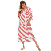 Bata larga con cremallera para mujer, ropa de dormir de longitud completa con bolsillos, camisón de manga 3/4, bata de baño - details 16