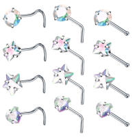 Juego de pendientes de acero quirúrgico para piercing de nariz, conjunto de anillos cuadrados para piercing en forma de l, Estrella real, 4 piezas - details 3