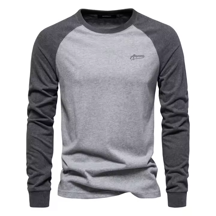 AIOPESON-camisetas de manga larga para hombre, 100% algodón, cuello redondo, informal, Primavera, Diseñador - 1