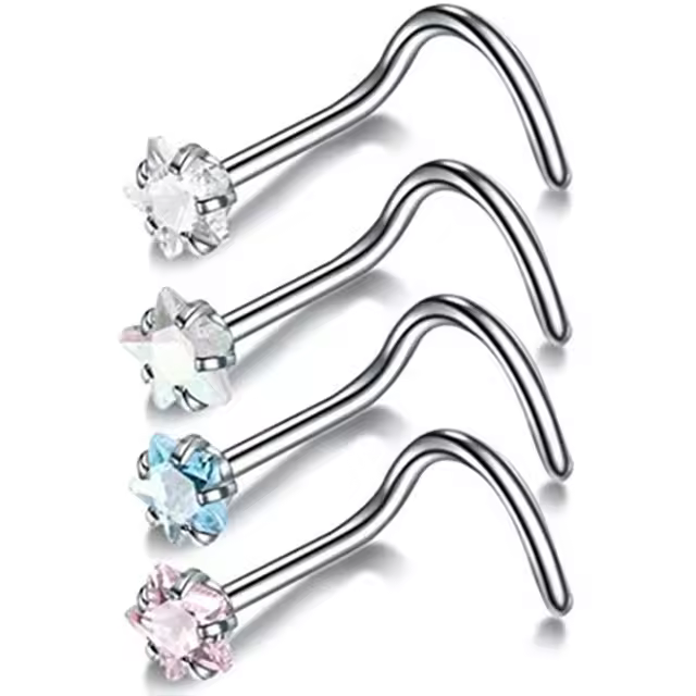 Juego de pendientes de acero quirúrgico para piercing de nariz, conjunto de anillos cuadrados para piercing en forma de l, Estrella real, 4 piezas - 1