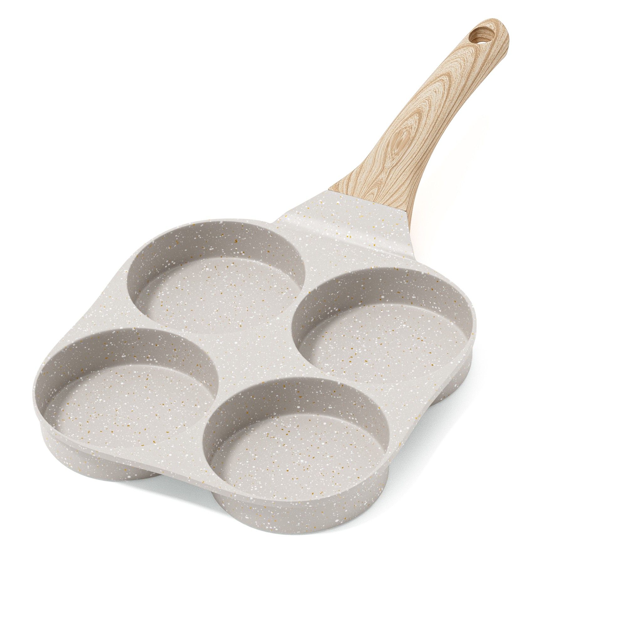 RIOVARM Antiadherente Sartén Tortilla Inducción Sartén para Huevos Granito Sartén Pequeña sin PFOA Redonda 4 agujeros Sartén escalfadora de huevos para el desayuno Sartén para tortitas