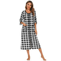 Bata larga con cremallera para mujer, ropa de dormir de longitud completa con bolsillos, camisón de manga 3/4, bata de baño - details 56