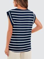Camiseta a rayas de manga raglán para mujer, Tops de verano a rayas rojas Macron S - details 27