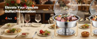 SucceBuy Juego de buffet de acero inoxidable, paquete de 4 unidades de 5 cuartos, servidor calentador redondo para catering con tapa de vidrio, sartenes de tamaño completo, soporte plegable y soporte para combustible para eventos y reuniones, dorado - details 0