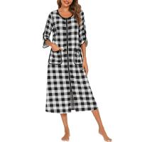 Bata larga con cremallera para mujer, ropa de dormir de longitud completa con bolsillos, camisón de manga 3/4, bata de baño - details 52