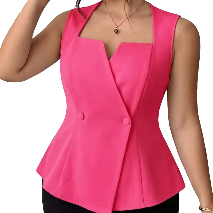 Chaleco Sin Mangas De Tamaño Grande Para Mujer Estilo Y2K De Oficina Y Negocios Cuello En Ángulo Con Bolsillo De Polyester - 1