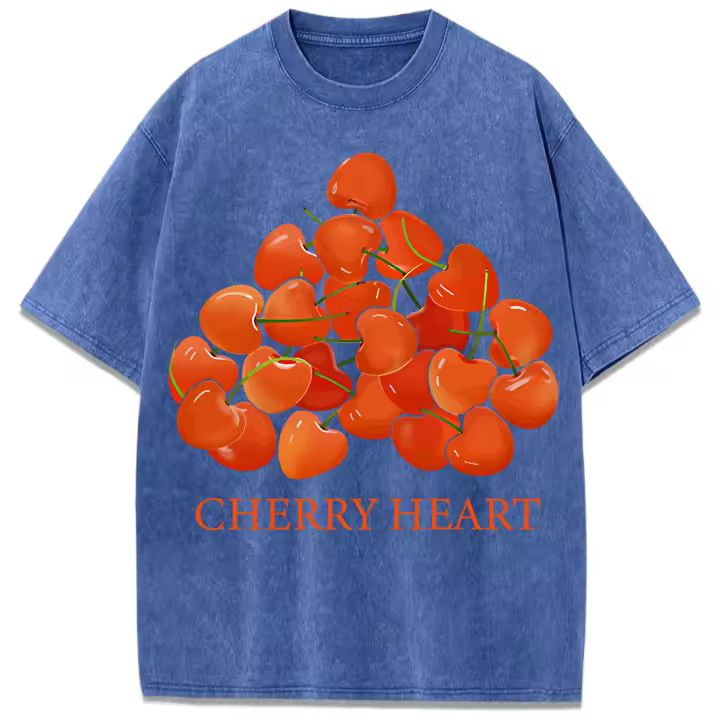 Camiseta lavada con estampado de corazón de cereza fresca para mujer, camiseta de algodón de Hip Hop, ropa holgada con cuello redondo, camisetas que combinan con todo Y2K - 1