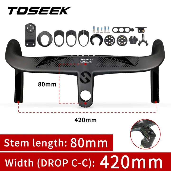 Manillar de Bicicleta de Carretera TOSEEK TR5500 con Cableado Interno Completo Soporte para Computer de Bicicleta Integrado T800 en Fibra de Carbono Ergonomía Adecuado para Deportes al Aire Libre - 1