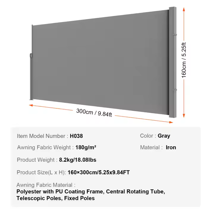 SucceBuy Toldo lateral retráctil, pantalla de privacidad para exteriores, divisor de habitación de poliéster impermeable y pantalla contra el viento - 1