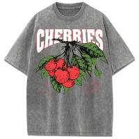 Camiseta lavada con diseño de cerezas Lore Joy Peach For Bearance para mujer, Camiseta de algodón de verano, camisetas informales Y2K, Top deportivo holgado - details 8