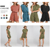 Nuevo mono de verano de algodón y lino, mono suelto de cintura casual de manga corta para mujeres - details 6