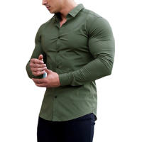Camisa lisa de manga larga para hombre, ropa deportiva superajustada, informal, a la moda, para negocios y eventos sociales - details 3