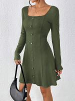 Vestido de estilo simple y elegante para mujeres falda corta con textura de cuello cuadrado - details 4