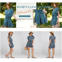 Nuevo mono de verano de algodón y lino, mono suelto de cintura casual de manga corta para mujeres - details 10