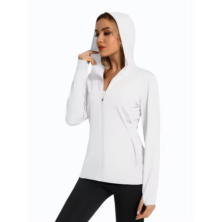 Chaquetas ligeras con capucha y 4 bolsillos para mujer con UPF 50+ y agujero para el pulgar - 1
