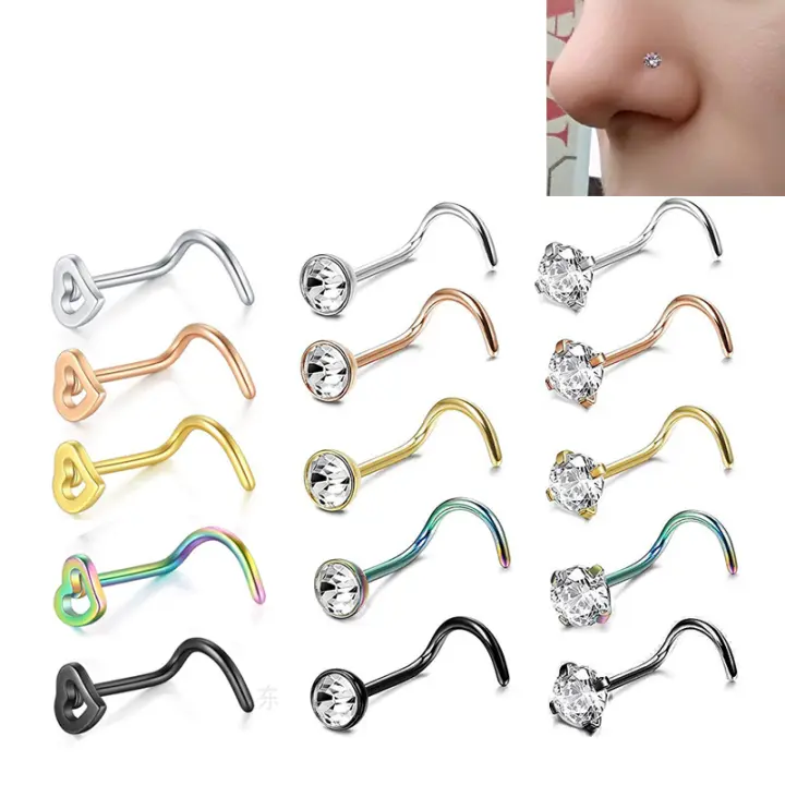 Piercing de acero para la nariz, 2 piezas, 20G - 1