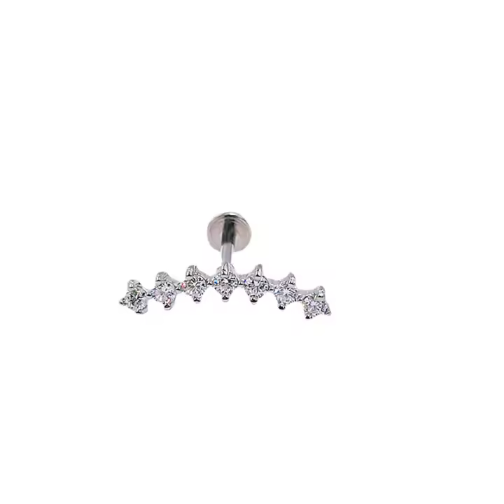 Piercing labret de acero quirúrgico para cartílago, pendiente largo de circonia cúbica, con rosca interna, de 16g, para tragus, con hélice delantera y parte posterior plana, 100%, 316L - 1