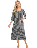Bata larga con cremallera para mujer, ropa de dormir de longitud completa con bolsillos, camisón de manga 3/4, bata de baño - details 28