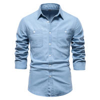 Camisa vaquera de otoño para hombres, camisa de algodón elástico, diseño social, informal, doble bolsillo, nueva de 2023 - details 3