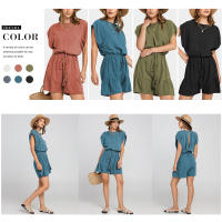 Nuevo mono de verano de algodón y lino, mono suelto de cintura casual de manga corta para mujeres - details 1