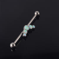 Piercing de titanio g23, 14g, Ópalo, Luna, flor, pendientes de tuerca, doble oreja, puente de oreja, joyería, 1 ud. - details 3