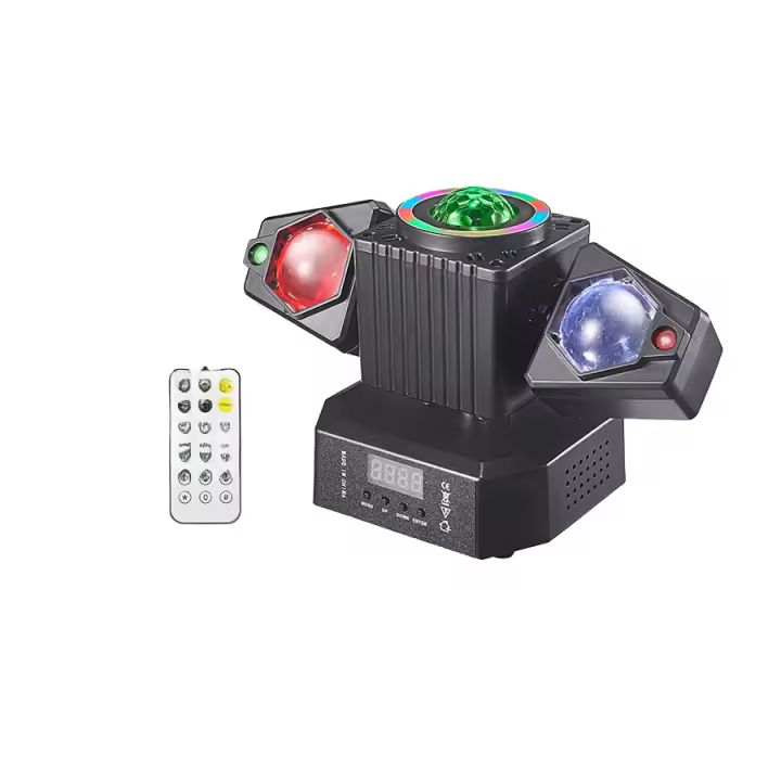 Luz LED giratoria con cabezal móvil, patrón de haz láser rojo y verde, luz de discoteca 3 en 1 con Control remoto, adecuada para DJ, fiesta y boda - 1
