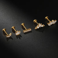 Pendiente de titanio G23 para Piercing de oreja, joyería para cartílago, Labret, tornillo de labio, Parte posterior plana chapada en oro, 1 unidad, F136 - details 2