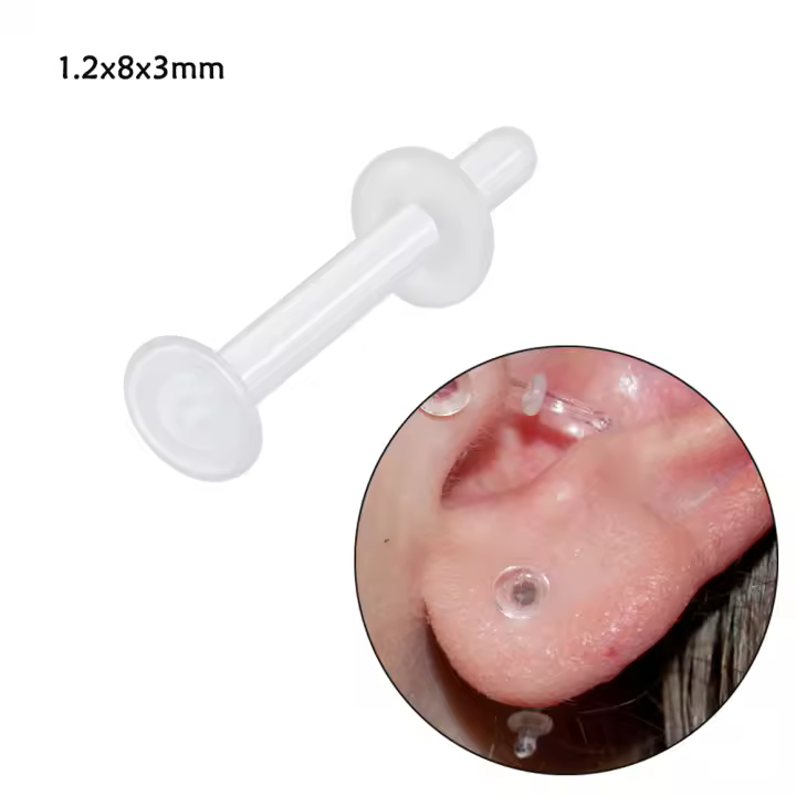 Retenedores de cristal transparente para Piercing de nariz, 2 piezas, retenedores para tabique, tachuelas flexibles para labio, oreja, nariz, lengua, anillo, cartílag para pezones - 1