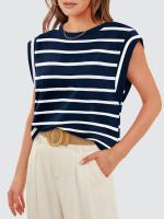 Camiseta a rayas de manga raglán para mujer, Tops de verano a rayas rojas Macron S - details 26