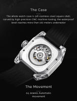 Reloj Mecánico para Hombres NORTH EDGE SPACE X Resistente al Agua 100M para Deportes al Aire Libre y Natación con Correa de Goma y Vidrio Mineral Movimiento Mecánico Color Negro - details 2
