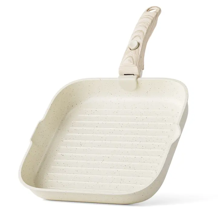 RIOVARM 28 cm Inducción Sartén grill con asas desmontables Antiadherente Sartenes para asar a la parilla con vertedor Sartén para filetes sin PFOA Para todas las estufas Apto para lavavajillas y horno - 1