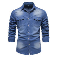 AIOPESON-Camisa vaquera de algodón elástico para hombre, camisa de manga larga de calidad, informal, ajustada, de diseñador - details 5