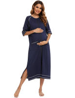 Bata larga de media manga con cremallera para mujer, ropa de dormir de longitud completa, Camisón con bolsillos, bata de baño - details 2